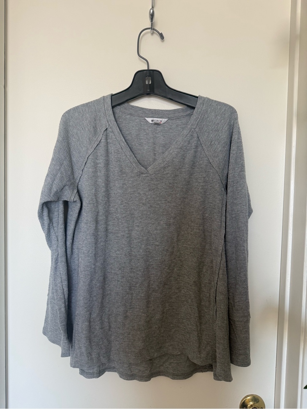 Wildfox Haley Brushed Knit Gray V-Neck Thermal Top M